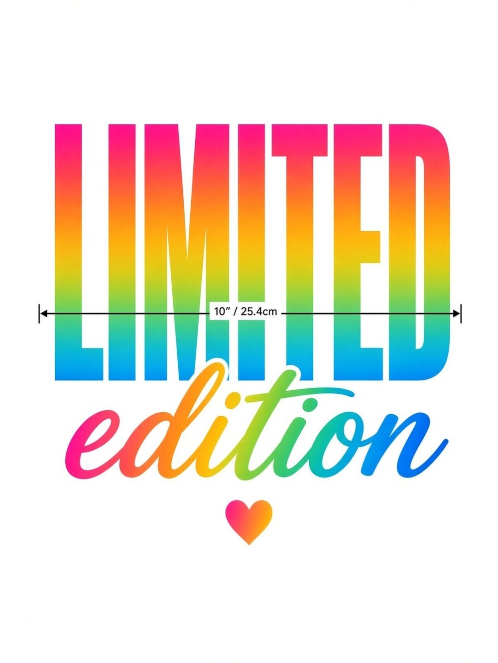 4PCS DTF Transfer Limited Edition Rainbow Gradient Heart 10in Iron On